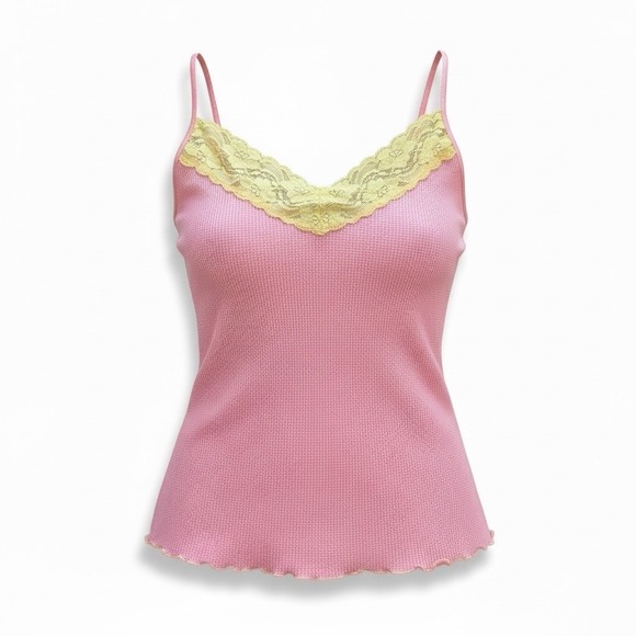 Gap Body Tops - Vintage Y2K GAP Body Pink Waffle Knit‎ Lace Cami Top Medium Coquette